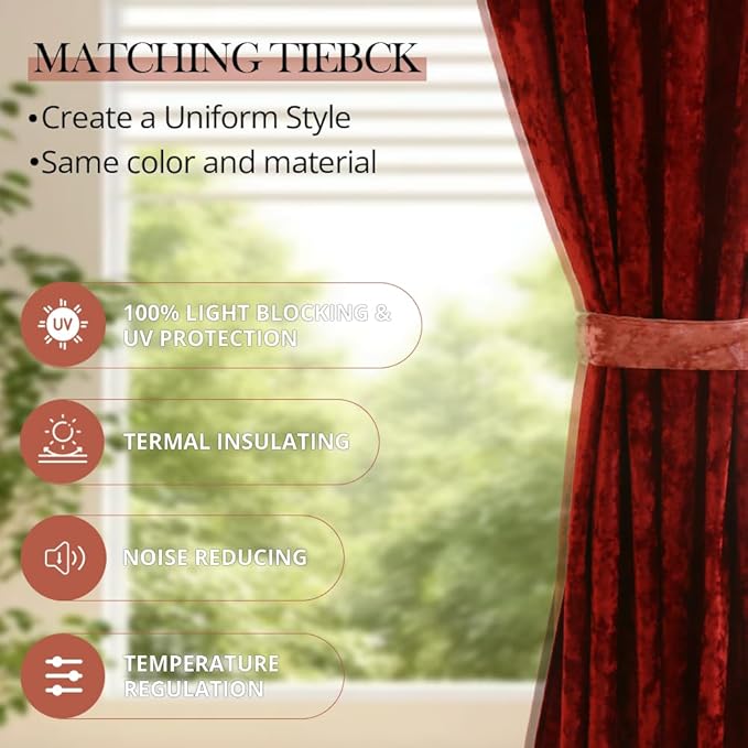 Liinas Velvet Blackout Curtains Soft Luxury 2 Panels Curtains for Bedroom Nursery Patio Doors Rod Pocket Back Tab Drapes Curtains for Living Room,52 by 108 Inch, Burgundy