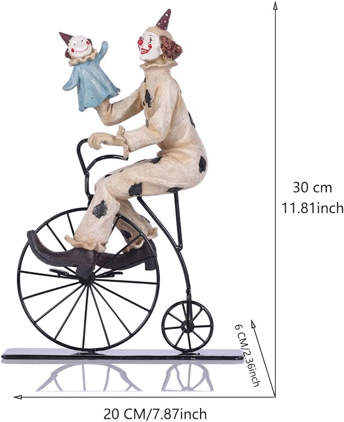 orenm Creative Clown Circus Statues,Interesting Home Decor Resin Sculpture,Handmade Crafts Collectible Art Figures Decor Ornament,Christmas,Parties and Events Desktop Decor (Bicycle)