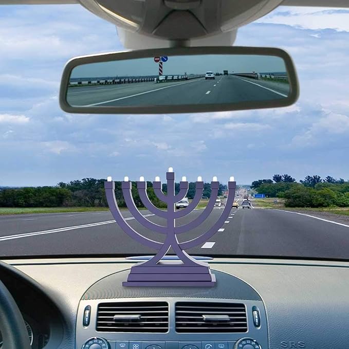 Zion Judaica Mini LED Hanukkah Menorah Battery or USB Operated - Multiple Light Settings On The Go Hanukkiah for Chanukah Decorations (Blue)