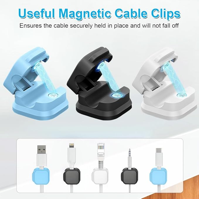 18 Pack Cord Organizer Holder, Magnetic Cable Clips Management, Easy Adhesive Phone Charging Cable Keeper, Hide Or Organize Desk Cable for Kitchen, Office, Car, Nightstand(3Colors)