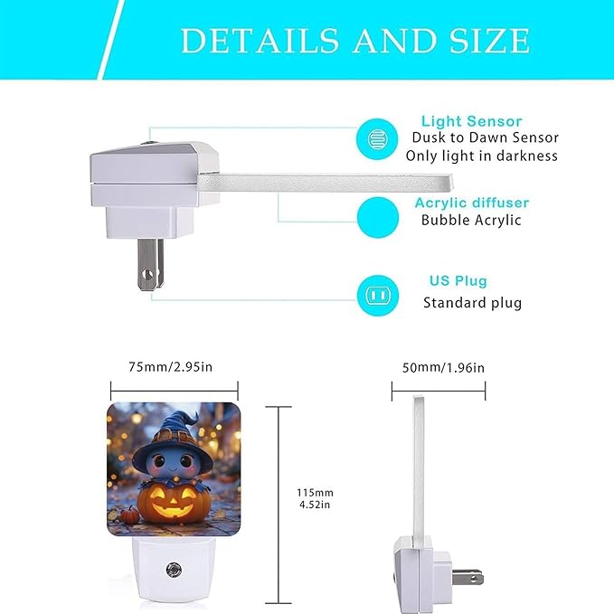 2 Pack Halloween Night Light Plug-in LED Nightlights Auto Sensor Night Lamp Dusk-to-Dawn Lamp Home Decor for Children,Elderly People Bedroom