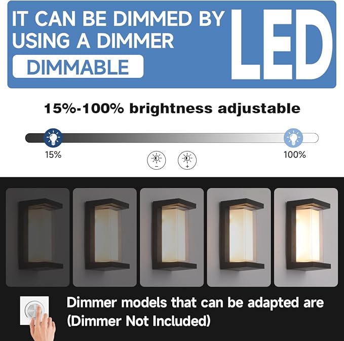 Exterior Light Fixtures,3000K/4000K/6500K Adjustable Outdoor Wall Sconces,15%-100% Dimmable Wall Sconce,24W Outdoor Sconce,2160LM Exterior Wall Lights for Bedroom,Garage,Porch 4 Pack