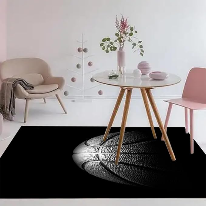 kxry 4 * 6 Feet Black Basketball Soft Area Rugs for Kids Girls Boys Basketball Sports Floor Carpet for Living Room Bedroom Dorms Nursery Rooms Home Decor Aesthetic