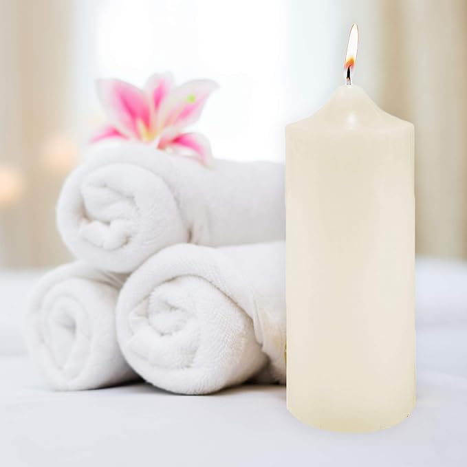 Super Z Outlet Unscented Pillar Candles for Weddings, Home Decoration, Relaxation, Spa, Smokeless Cotton Wick (1, Ivory, 3"x9")
