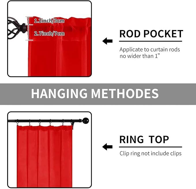 Sheer Curtains 84 Inches Long 2 Panels, Rod Pocket Short Curtain for Kitchen, Bedroom, Cafe Window(Red 38" W x 84" L)
