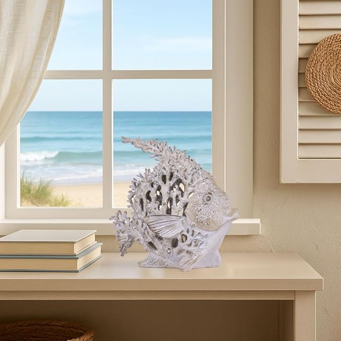 Beach Coastal Decor Coral Reef Angelfish Figurines, Modern Nautical Decor Ocean Centerpieces for Living Room, Bathroom, Office, Coffee Table, Beach House, Seaside, Entrance, Shelf Decorative