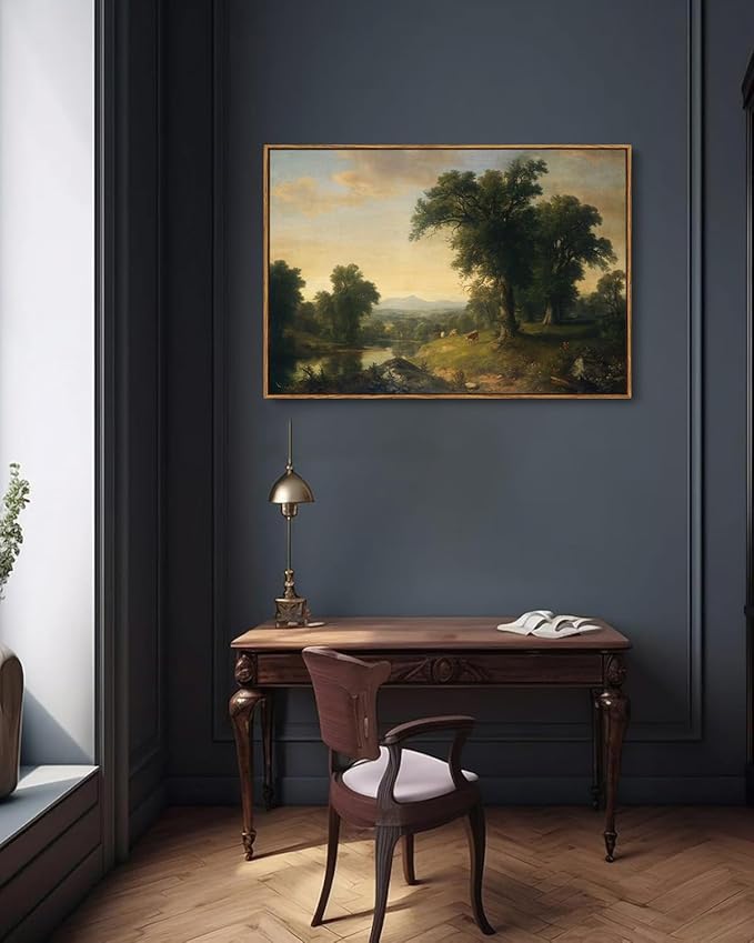 KISSFOX Framed Vintage Landscape Wall Art Natural Scenery Canvas Prints Colorful Painting Artwork Rustic Farmhouse Pictures Decor Living Room Office Bedroom Bathroom Kitchen