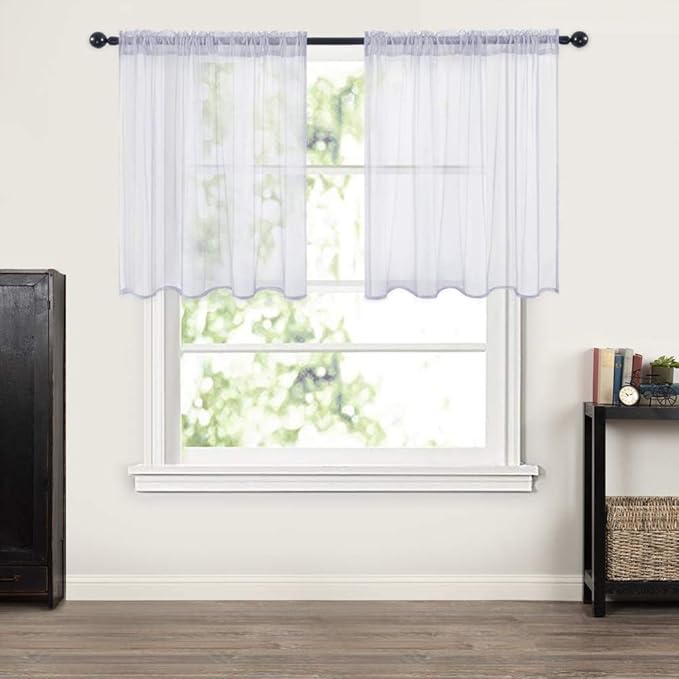 MIULEE 2 Panels Kitchen Tiers Half Window Sheer Curtains Rod Pocket Translucent Voile Drapes for Kitchen Bathroom Small Windows 29 by 36 Inch Greyish Lilac