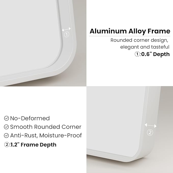 White Bathroom Mirror 22x30 Inch, White Metal Framed Bathroom Mirror for Wall, Rounded Rectangle Matte Bathroom Vanity Mirror, Tempered Glass, Anti-Rust, Horizontal/Vertical