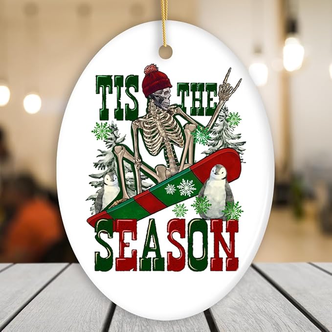 Tis The Season Snowboarding Theme Christmas Ornament, Winter Athlete Funny Skeleton