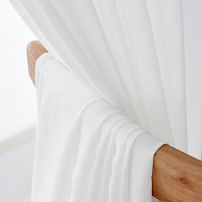Pinch Pleated Sheer Curtains 108 Inches Long for Living Room Bedroom 1 Panel Light Filtering Pinch Pleat White Semi Sheer Curtains & Drapes for Sliding Glass Door, with Textured, W52 x L108