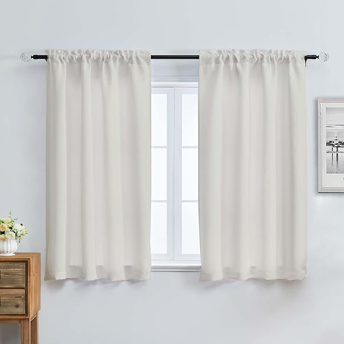 Aiyufeng Natural Short Room Darkening Curtains for Bedroom 54 Inches Long 2 Panels Set, Solid Thermal Insulated, Energy Saving Window Treatment Curtains Blackout Drapes, W40 x L54 Inch, Natural