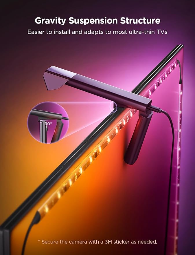 Govee TV Backlight 3 Lite with Fish-Eye Correction Function Sync to 55-65 Inch TVs, 11.8ft RGBICW Wi-Fi LED Strip Lights with Camera, 4 Colors in 1 Lamp Bead, Voice and APP Control, Adapter