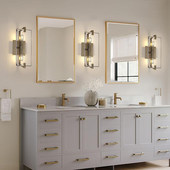 Crystal Vanity Wall Sconces Lights for Bathroom 13.5in Gold Sconces Wall Lighting,Modern Brass Vanity Lights Fixture,Luxury Indoor Wall Sconce for Bedroom,Hallway,Staircase,Living Room,Dining Room