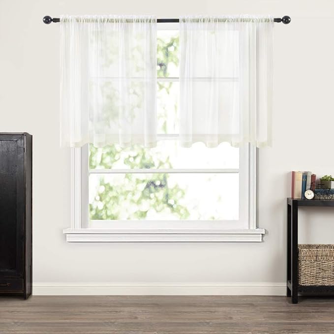 MIULEE 2 Panels Kitchen Tiers Half Window Sheer Curtains Rod Pocket Voile Drapes for Kitchen Bathroom Small Windows 54 by 24 Inch Ivory