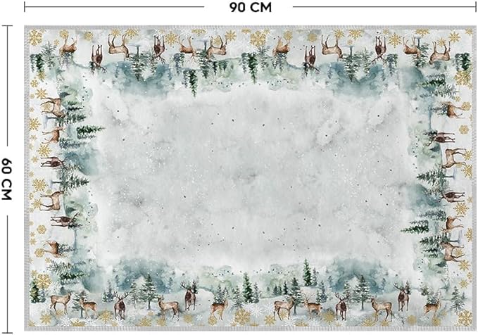 Artoid Mode Deer Snowflakes Pine Tree Christmas Door Mat, Xmas Winter Home Decor Low-Profile Non-Slip Washable Area Rug for Kitchen Entryway Bedroom Bathroom Laundry Room Indoor 2x3 Feet