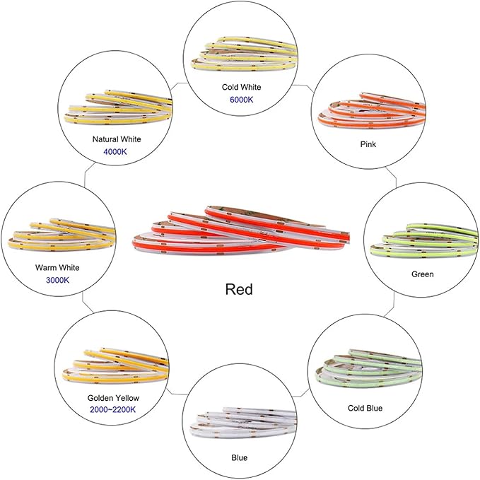 24V COB LED Strip Lights, 16.4ft Ultra Narrow 5mm Golden Yellow LED Tape with 3840 LEDs, High Bright Dotless Dimmable Flexible LED Ribbon for Indoor Hotel Home Christmas Decor (No Power Supply)