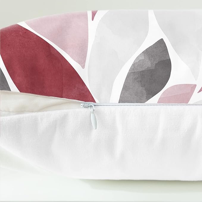 CaliTime Throw Pillow Cases Pack of 2 Cozy Fleece Falling Dahlia Floral Flowers Petals Decorative Cushion Covers for Couch Bed Sofa Farmhouse Decoration 16 X 16 Inches Burgundy Pink Grey