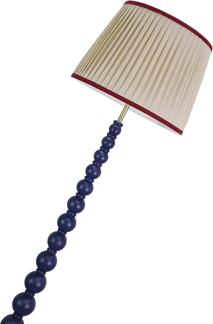 Modern Floor Lamp for Living Room, Farmhouse Floor Lamps, 14X14X59 Inch Navy Wood Base Pull Chain Switch Floor Lamp for Bedrooms and Office (Tapered Pleated Shade)