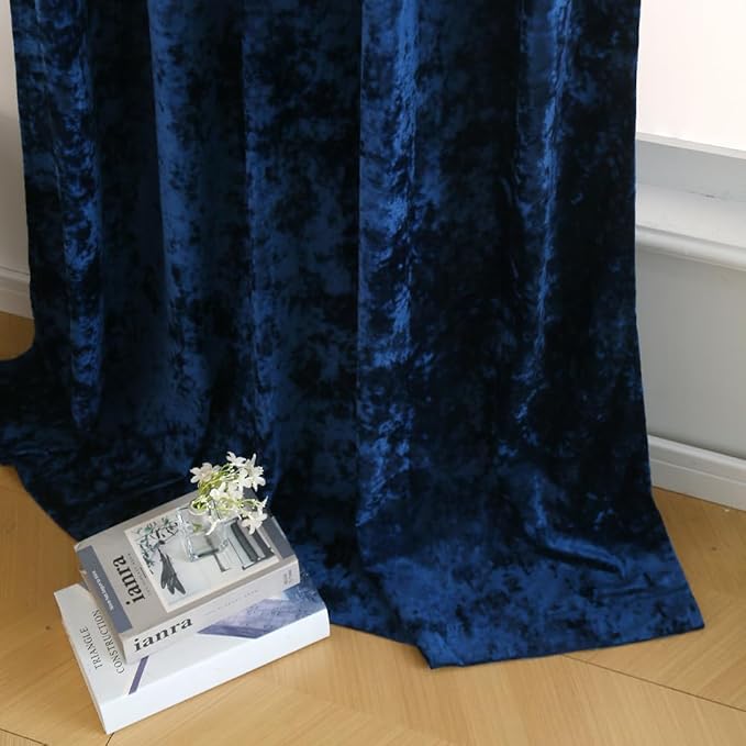 Blackout Curtains 2 Panels Soft Luxury Velvet Curtains for Bedroom Nursery Patio Doors Rod Pocket Back Tab Drapes Curtains for Living Room,52 by 84Inch, Navy Blue