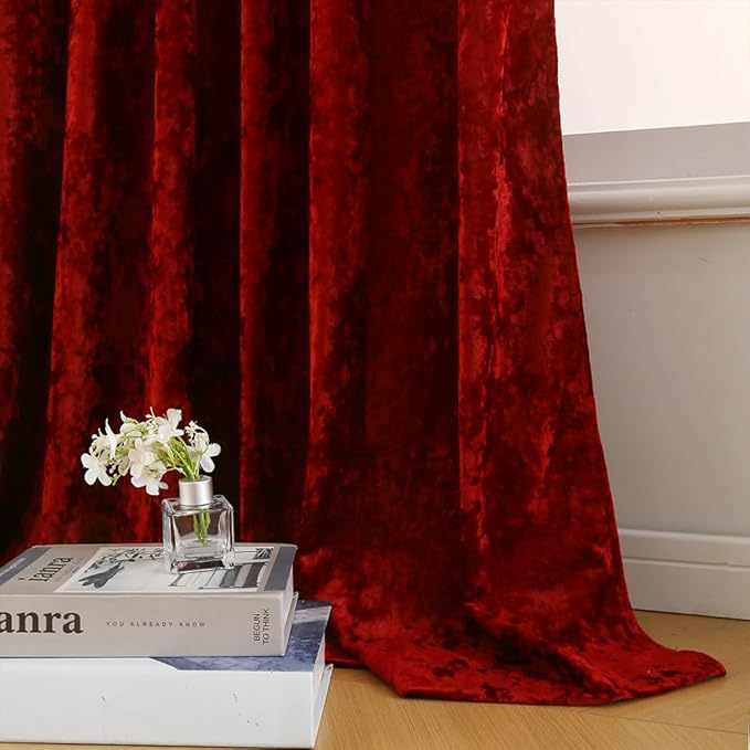 Liinas Velvet Blackout Curtains Soft Luxury 2 Panels Curtains for Bedroom Nursery Patio Doors Rod Pocket Back Tab Drapes Curtains for Living Room,52 by 108 Inch, Burgundy