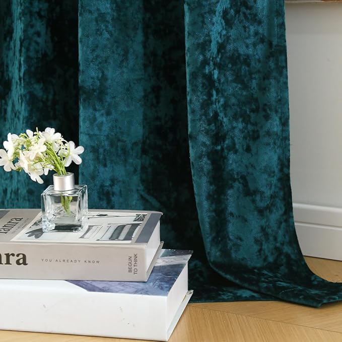 Velvet Blackout Curtains Soft Luxury 2 Panels Curtains for Bedroom Nursery Patio Doors Rod Pocket Back Tab Drapes Curtains for Living Room,52 by 108 Inch, Teal