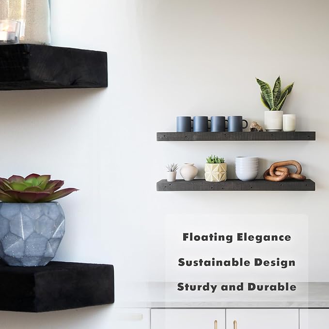 Urban Legacy Reclaimed Barnwood Planks | Floating Shelves for Wall w/Flush Mount Shelf Bracket Set Included | Set of 2 (Coffee Bean, 48" x 7" x 2"