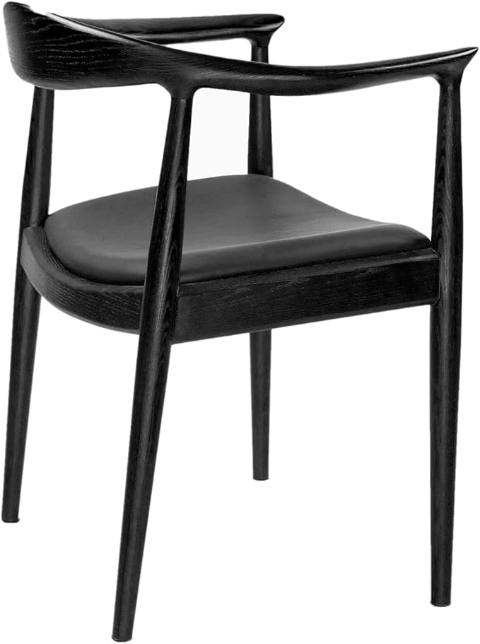 Tomile Upholstered Dining Chair Kennedy Armchair, Mid Century Modern Kitchen & Dining Chairs with PU Leather Cushion Seat, Hans Wegner Elbow Chair for Living Room Bedroom Office (Black Color)