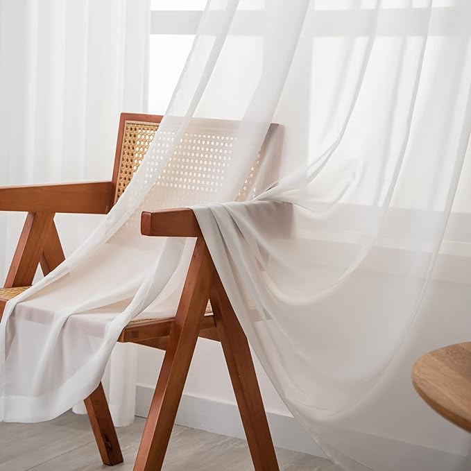 Off White Sheer Curtains 84-inch Long Living Room Pinch Pleated Sheer Curtains 1 Panel Light Filterring Semi-Sheer Curtain for Farmhouse Bedroom Pinch Pleat, W52 x L84
