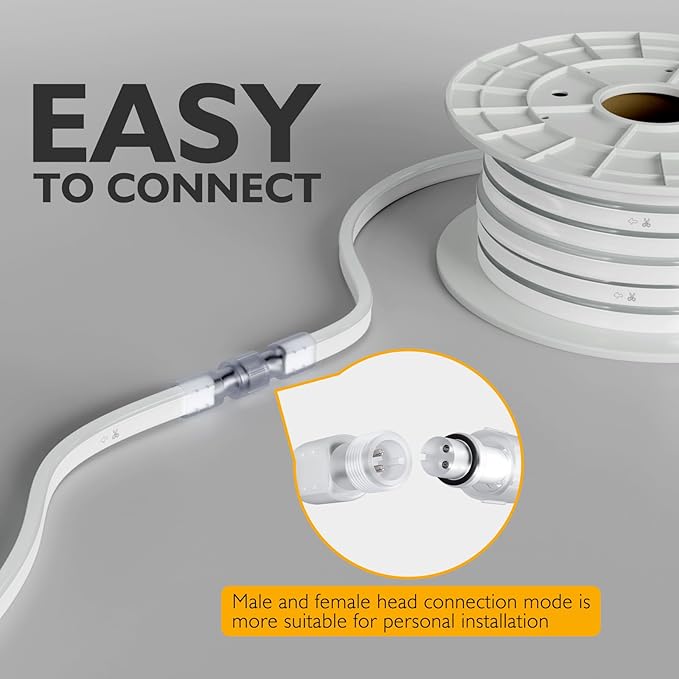 110V LED Rope Light, Dimmable 49ft LED Neon with Memory Function,Commercial Neon Strip Light Outdoor Waterproof,ETL Listed 5000K Cool White LED Rope Lights for Supermarket,Building, Party