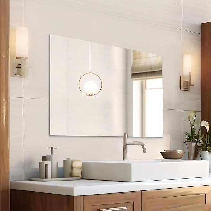 Mirrorons Frameless Wall Mirror 40" x 32", Modern Rectangle Bathroom Mirrors for Wall with Polished Edge, Horizontally or Vertically. Upgraded Shatterproof Mirror, Entryways, Bathroom, Gym.