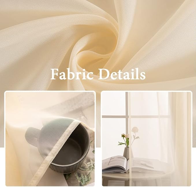 MIULEE 2 Panels Solid Color Sheer Window Curtains Elegant Window Voile Panels/Drapes/Treatment for Bedroom Living Room (54 X 102 Inches Cream Beige)