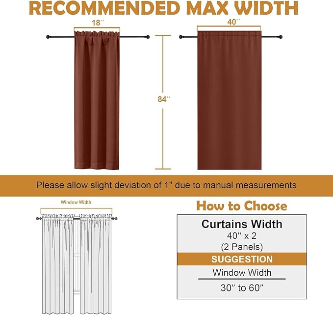 Aiyufeng Terracotta Blackout Curtains for Bedroom 84 Inch Length 2 Panels Set, Solid Thermal Insulated Privacy Living Room Window Treatment Curtains Blackout Drapes, W40 x L84 Inch, Terracotta