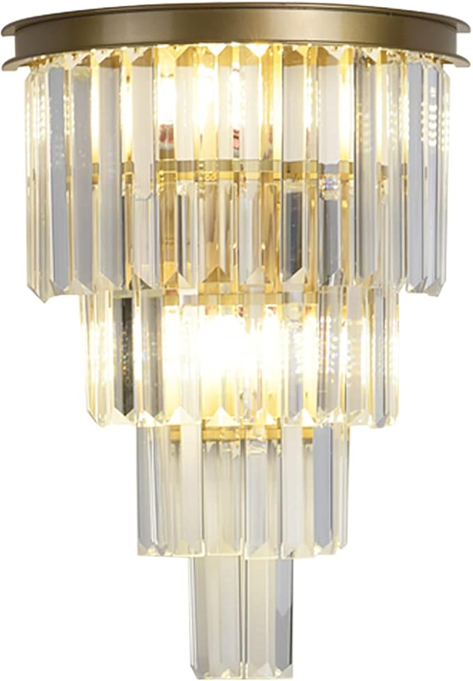 Gold Crystal Wall Sconce, Modern 4-Tiers Crystal Wall Lights for Living Room, Clear K9 Crystal Wall Lamps, Wall Mount Dining Room Kitchen Bedroom Hallway Lighting Fixtures