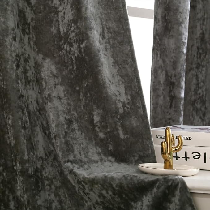 Velvet Blackout Curtains Soft Luxury 2 Panels Curtains for Bedroom Nursery Patio Doors Rod Pocket Back Tab Drapes Curtains for Living Room,52 by 96Inch,Grey