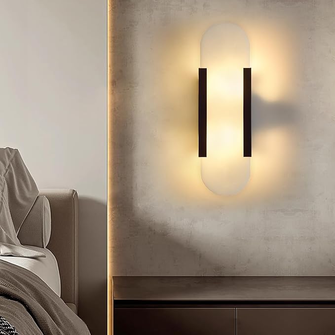 Alabaster Wall Sconces, 19.7in Wall Sconce, Natural Marble Wall Sconces Wall Lighting, Wall Light Fixtures for Bedroom Living Room Stairs Vanity Hallway Bedside (Bulb Included)