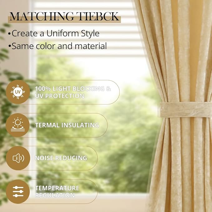 Velvet Blackout Curtains Soft Luxury 2 Panels Curtains for Bedroom Nursery Patio Doors Rod Pocket Back Tab Drapes Curtains for Living Room,52 by 108 Inch, Beige