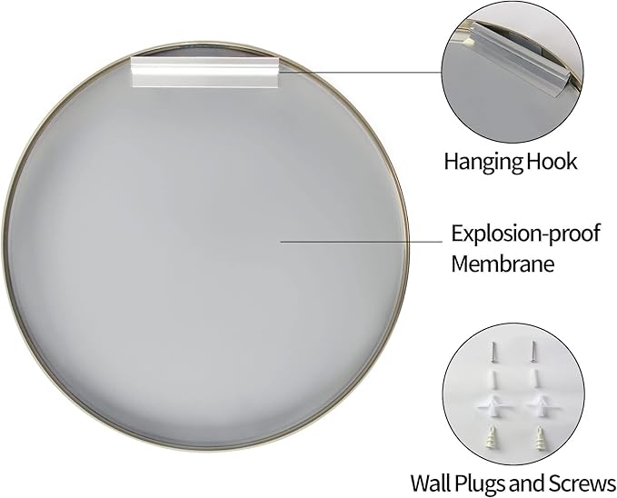 24 inch Gold Circle Wall Mirror, Brushed Gold Metal Framed Round Mirror for Bathroom Vanity, Bedroom Decor, Living Room, Entryway