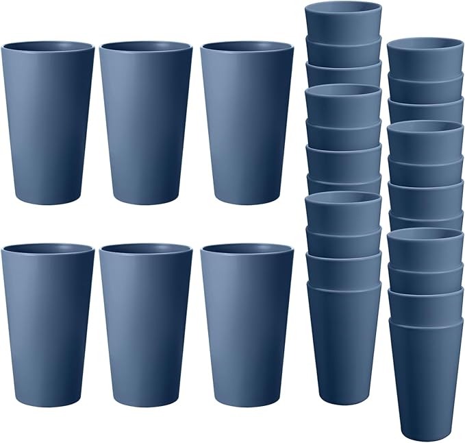 24 Pcs Unbreakable Plastic Cups Set, 20 oz Reusable Plastic Cups, Stackable Water Tumblers, Drinking Cup for Kitchen, Outdoor, BPA-free, Dishwasher Refrigerator and Microwave Safe, Dark Blue