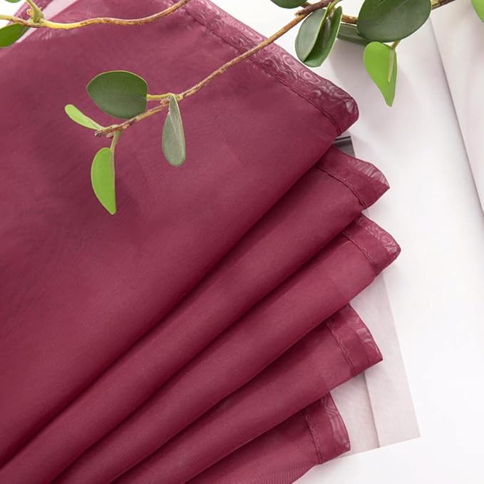 MIULEE Short Sheer Curtains 30 Inch Length for Kitchen Bathroom Cafe Half Window Treatment, Rod Pocket Tier Curtains 2 Panels, 29x30 Inches Long, Maroon Red