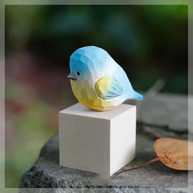 Bird Figurines Small Bird Figurines Home Decor Hand Carved Painted Wooden Statues for Home Decor, Gift for Bird Lovers,Housewarming, Birthday, Christmas (Blue)