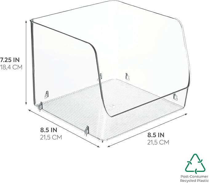 InterDesign iDesign Linus Stacking Organizer Bins for Kitchen, Pantry, Office, Bathroom, Extra Large-Clear (Pack of 4)