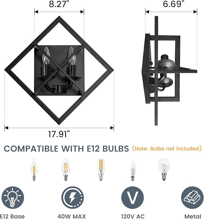 Farmhouse Wall Sconce,Rustic Wall Sconces Indoor Wall Light Fixtures 17.8in for Stairway, Living Room, Bedroom, Bathroom (2 Light,E12 Base, No Bulbs,1 Pack)