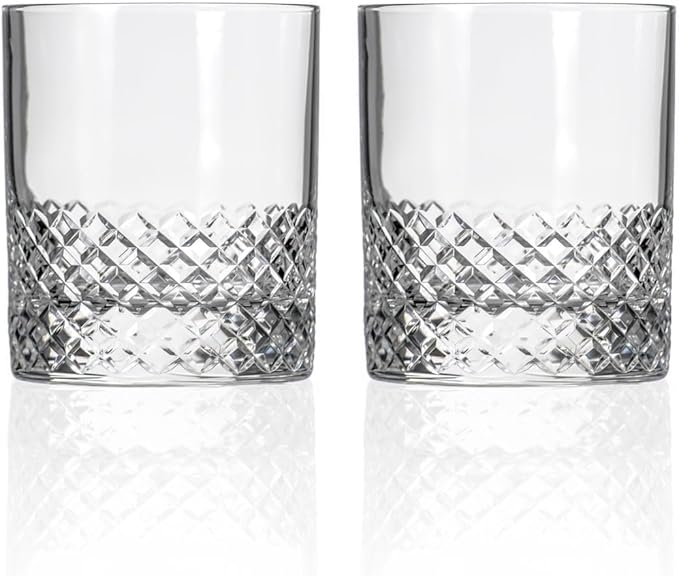 Rolf Glass Diamond On the Rocks Glass | 11oz Luxury Whiskey Glasses | Diamond-Wheel Engraved and Polished in America | Lead-Free, Heavy Base | Set of 2