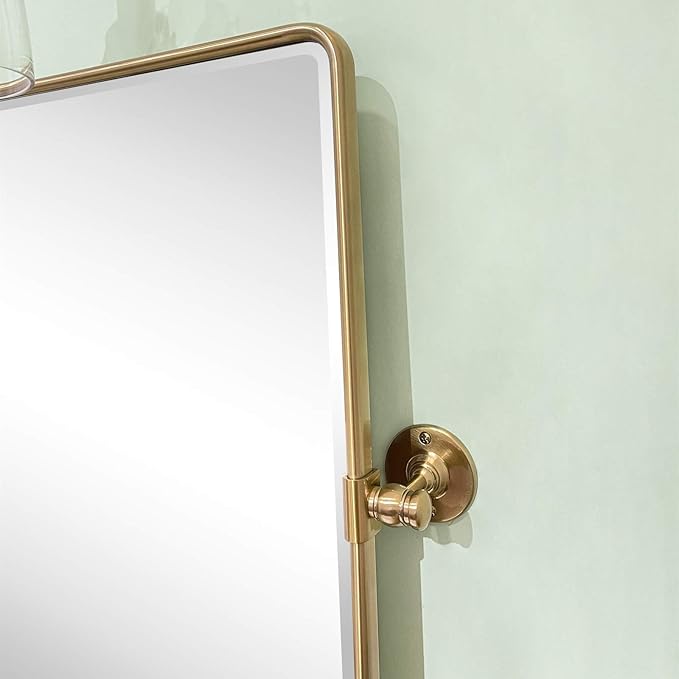 TEHOME Pivot Mirror Brushed Gold Tilt Bathroom Vanity Mirror Large Metal Framed Rectangle Tilting Beveled Vanity Mirrors for Wall, Vertical Hanging, Overall 34.14 x 40 inches (Mirrror 30 x 40 inches)