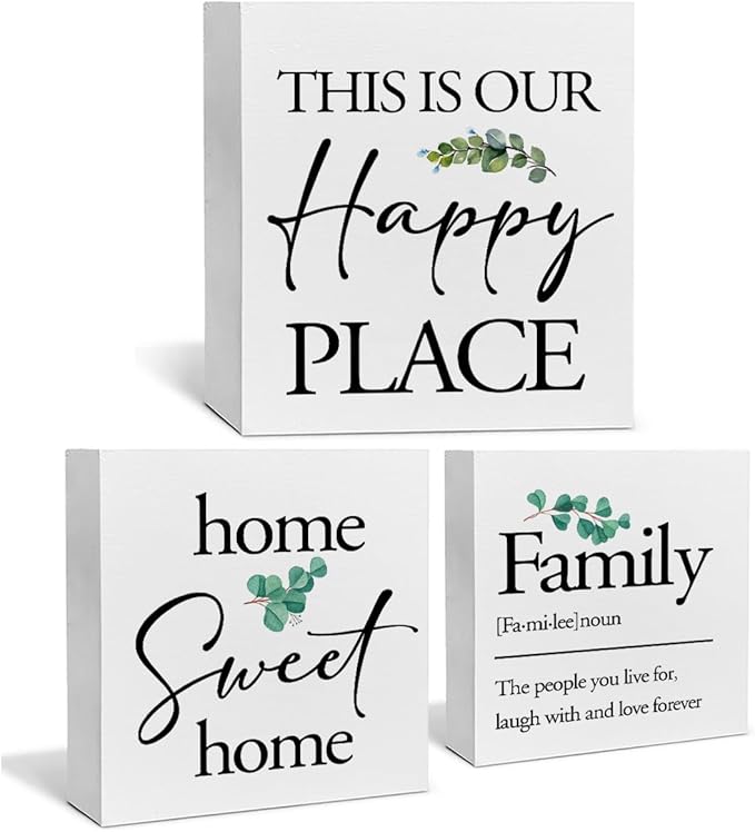 3 Pcs Tiered Tray Decor for Home Family Theme Wood Box Signs - Farmhouse Table Desk Shelf Wall Decoration