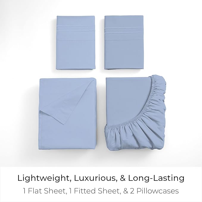 Mellanni California King Sheets Set - 4 PC Iconic Collection Bedding - Hotel Luxury, Extra Soft, Cooling Bed Sheets - Wrinkle, Fade, Stain Resistant (Cal King, Sky Blue)