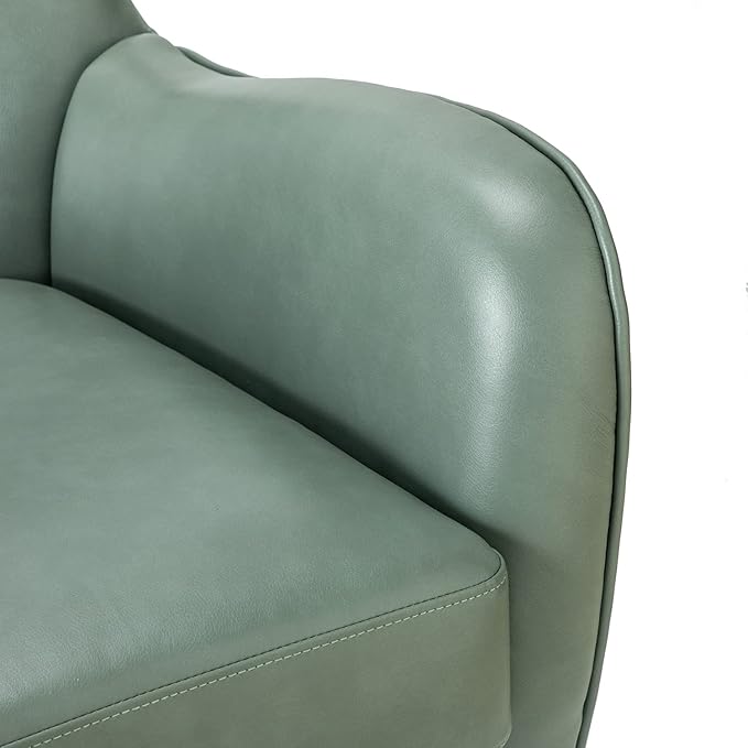 HULALA Home Faux Leather Accent Chair w/Removable Cushion, Comfy Upholstered Armchair with Black Metal Legs & Nailhead Trim Wingback Vanity Chair Desk Chair for Bedroom Reading Living Room, SAGE