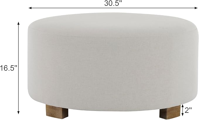Christopher Knight Home Naylor Modern Fabric Round Ottoman, Living Room Upholstered Foot Stools Foot Rest, Modern Ottoman Coffee Table with Wooden Frame, White