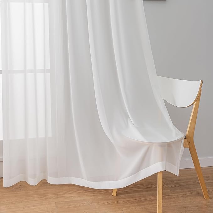Off White Sheer Curtains 90-inch Long Pinch Pleated Curtains for Bedroom Living Room Yard 1 Panel Light Filterring Pinch Pleat Chiffon Curtain & Drapes for Sliding Glass Door, W66 x L90